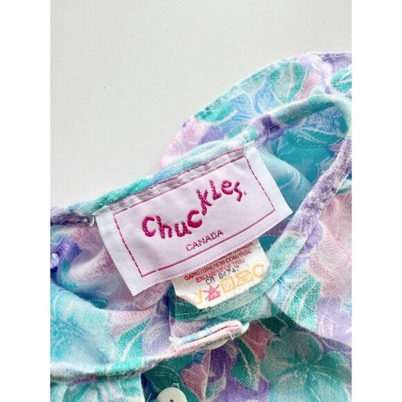 Vintage Baby Girl CHUCKLES Blue Purple Floral Poly Cotton Prairie Dress, Size 2 - Picture 6 of 10